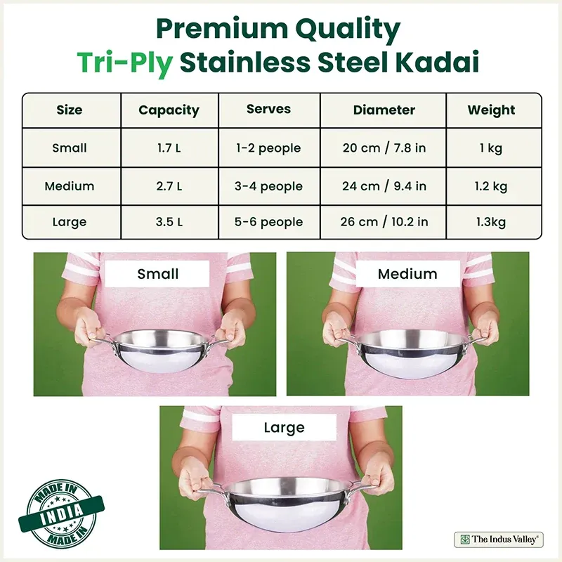 The Indus Valley Stainless Steel Kadai with Free Flip