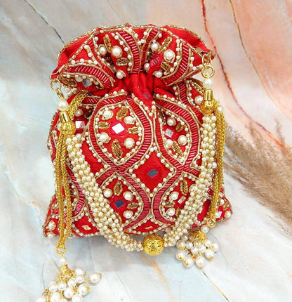 Bridal Potli bag Designer Heavy artificial mirror Potli handmade purse