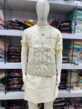 Men's Heavy Banglori Silk With Embroidery Work Koti Kurta Polo Pant Set