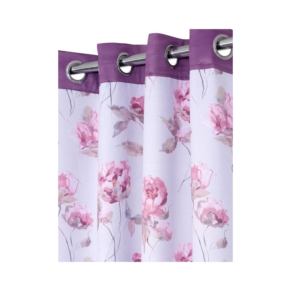 Cortina Double Sided Printed Reversible Door Blackout Curtains 220 Gsm | Door-7 Feet | White | Purple