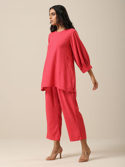 trueBrowns Bright Pink Slub Texture Baggy Sleeve Co-Ord Set | Relove