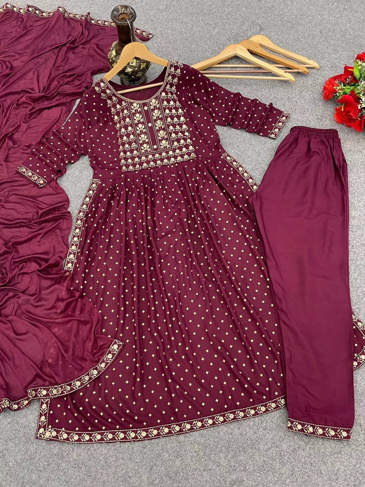 Chinon With Embroidery Work  Salvar Kameez With Dupatta