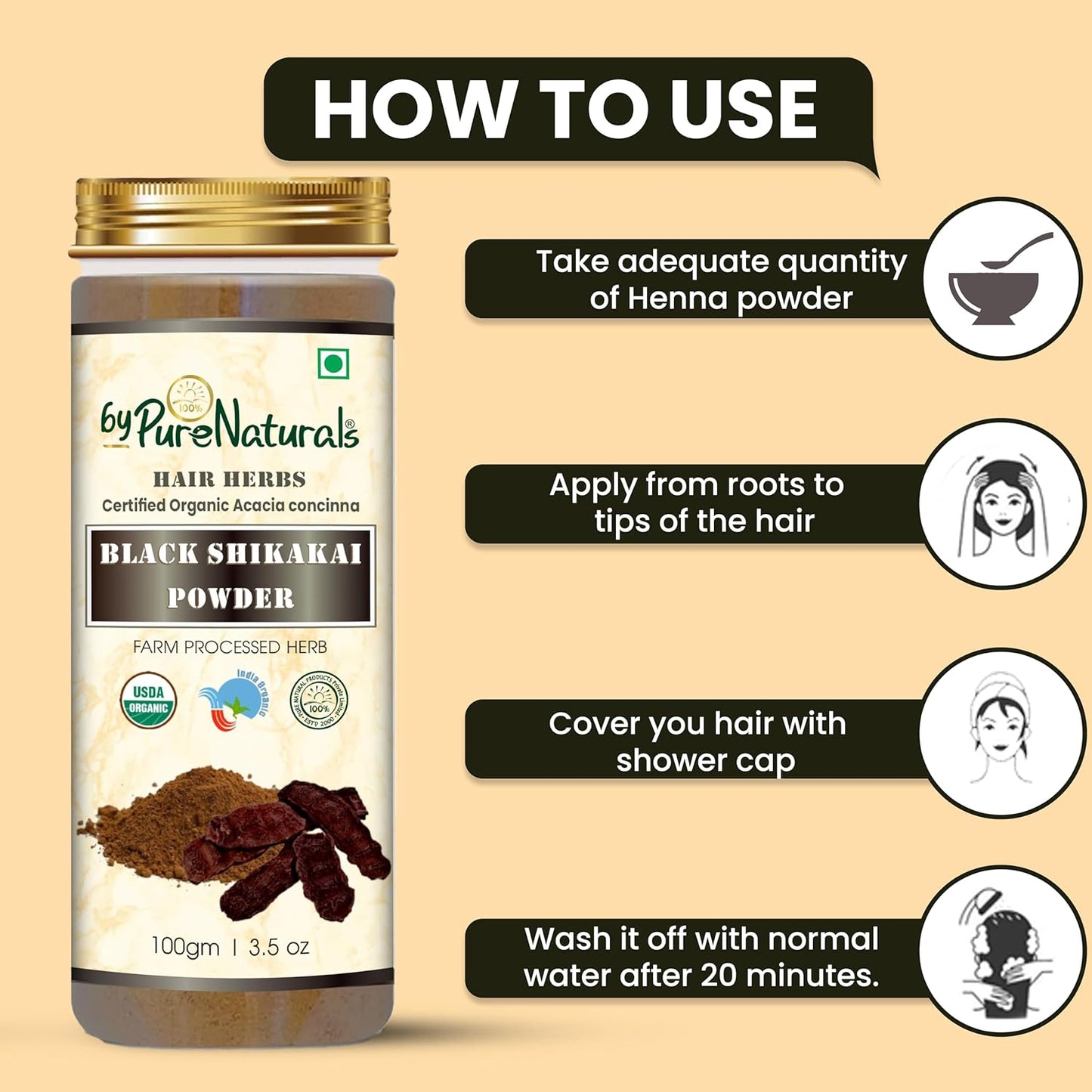 byPureNaturals Organic Black Shikakai Powder