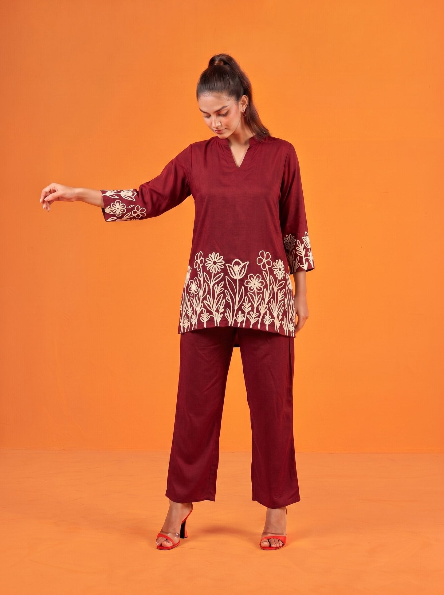 Anaita Maroon Stylish Readymade Co-Ords Set