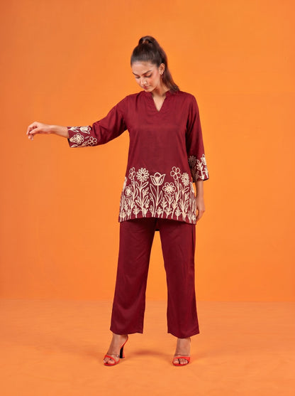 Anaita Maroon Stylish Readymade Co-Ords Set