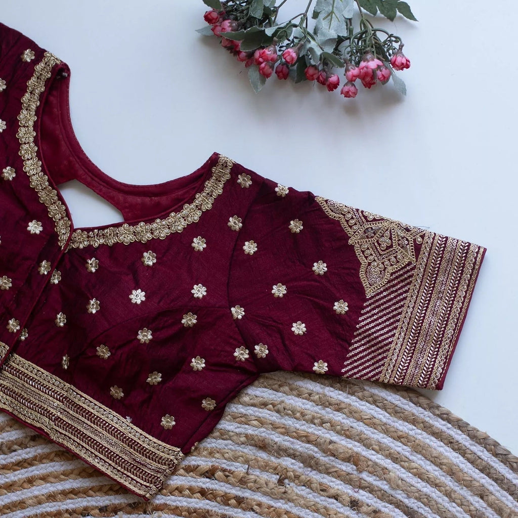 Caterpillar Silk With Golden Embroidery & Sequence Work Full Stitched Blouse & Choli