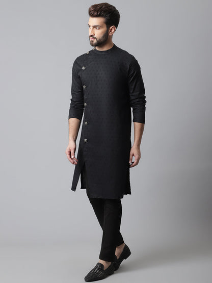 Even Apparels Black Pure Cotton Kurta With Band Collar