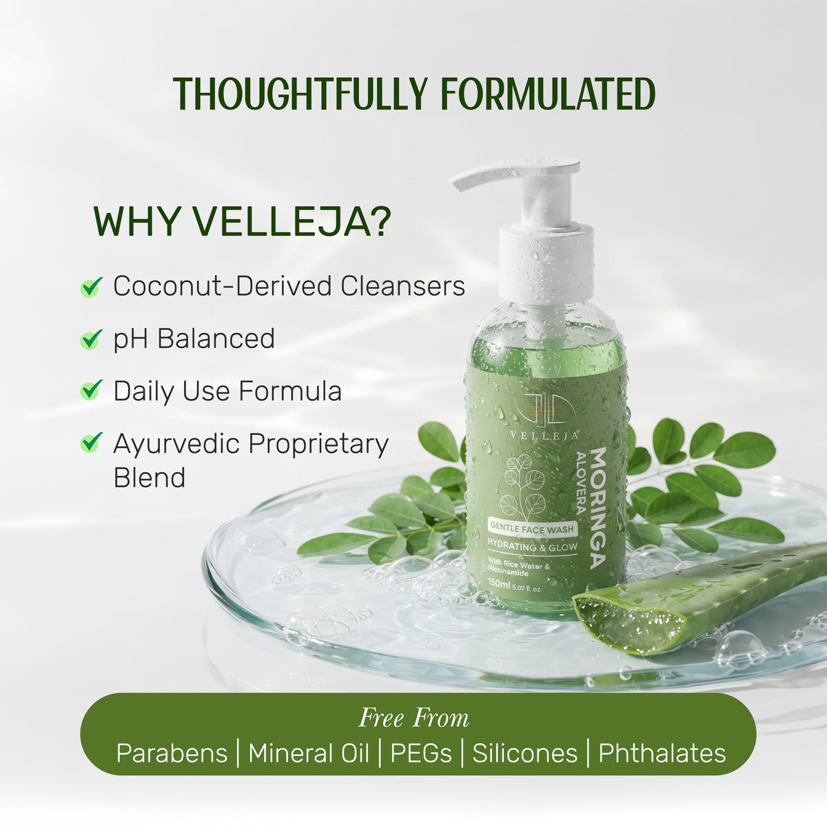 Velleja Moringa Aloevera Face Wash| Skin Brightening & Hydrating Ayurvedic Gentle Face Wash