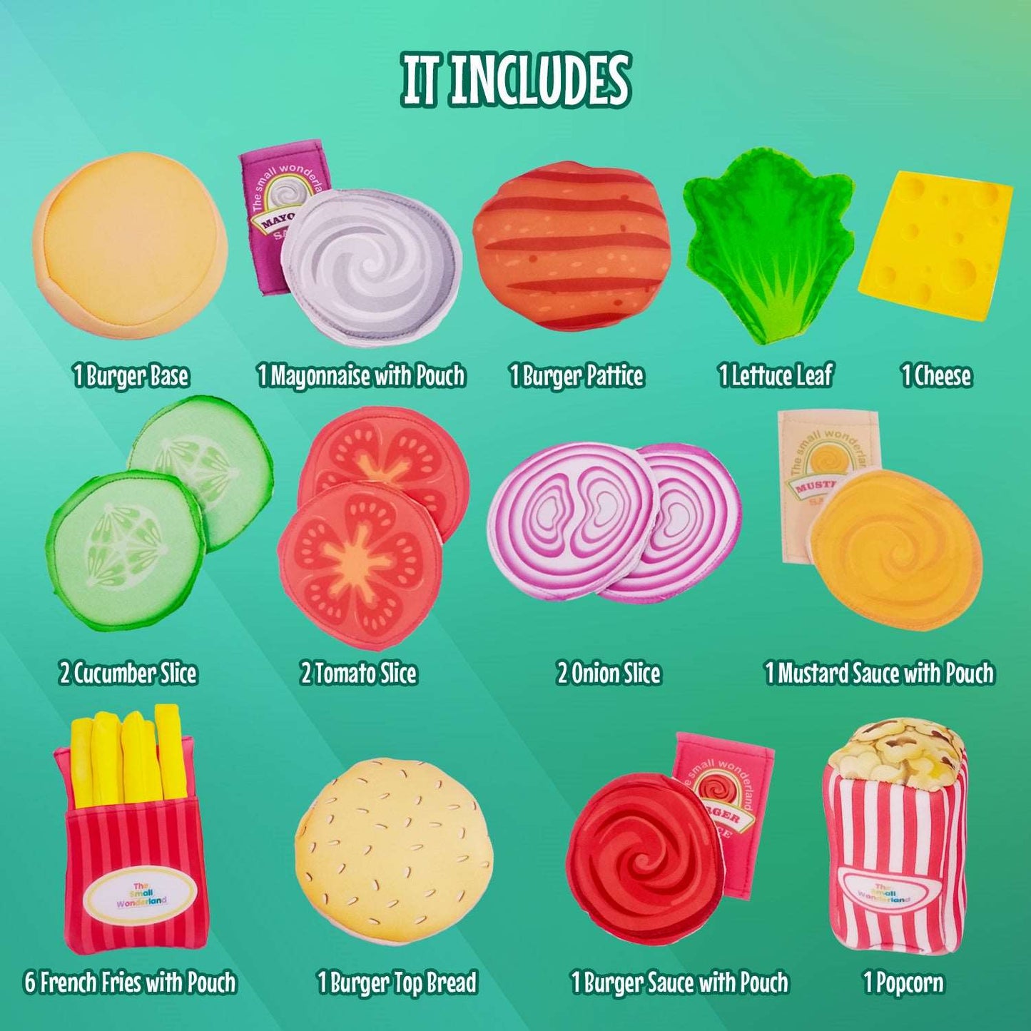 The Small Wonderland Pretend play Burger ,French fries & popcorn - 25 piece