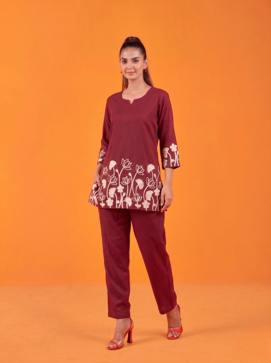 Anaita Maroon Stylish Readymade Co-Ords Set