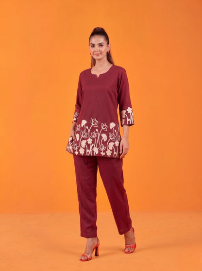 Anaita Maroon Stylish Readymade Co-Ords Set