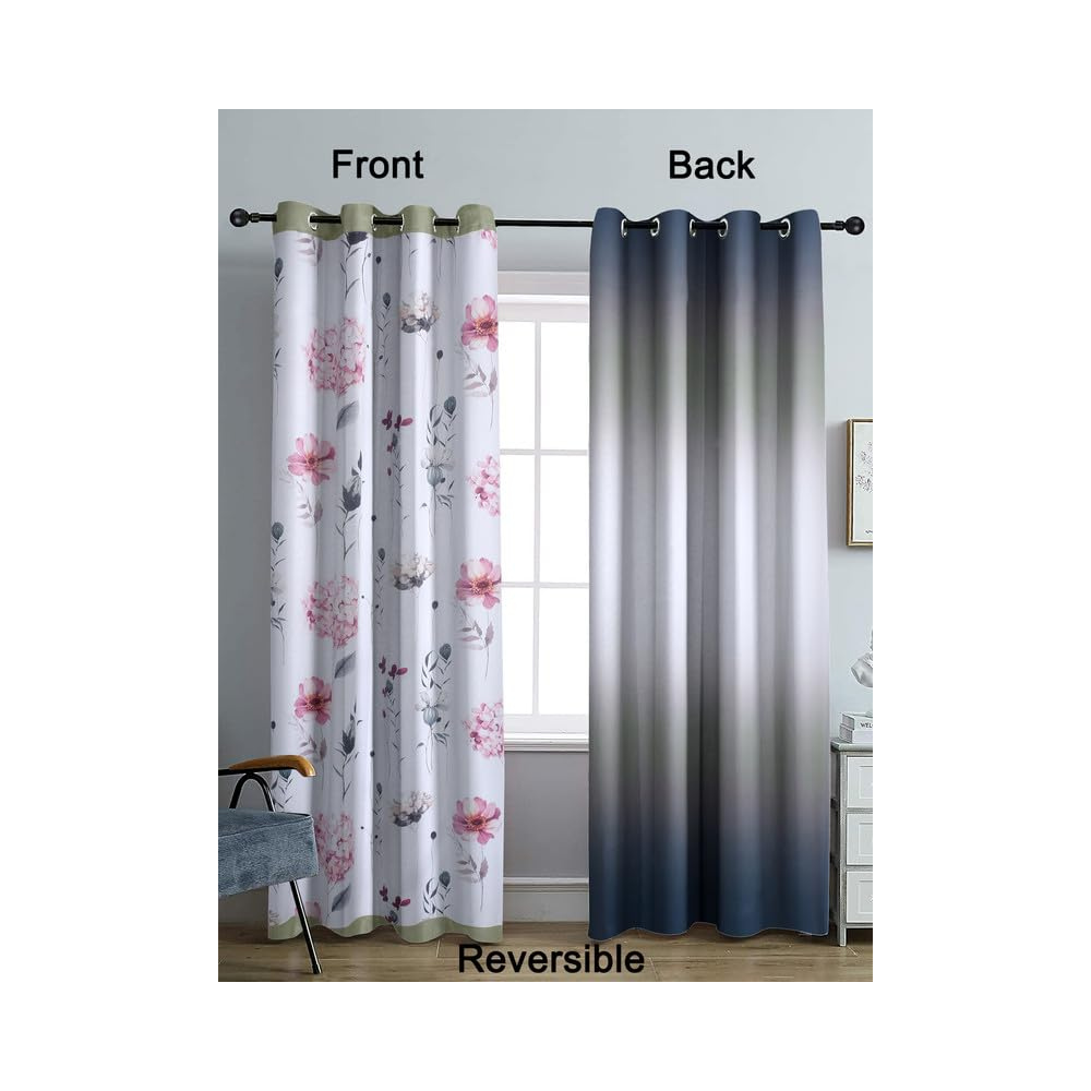 Cortina Double Sided Printed Reversible Door Blackout Curtains 220 Gsm | Door-7 Feet | White | Grey