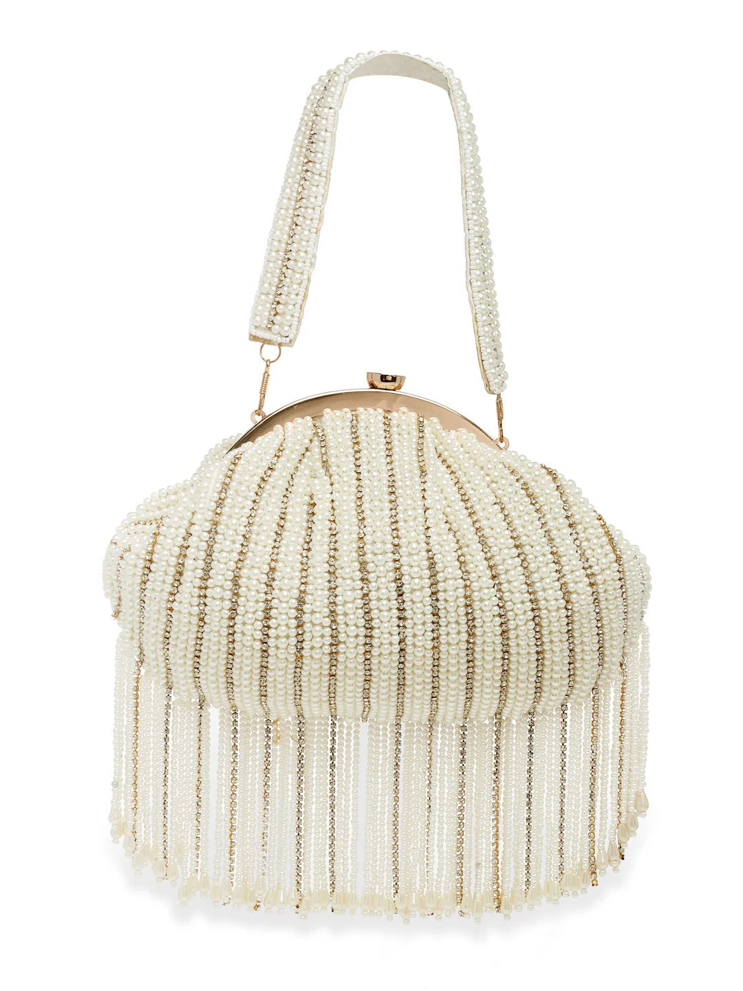 Droop Striped Embellished Faux Silk Clutch