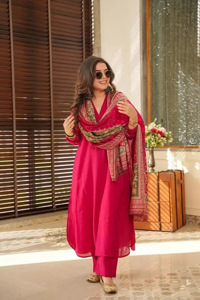Faux Georgette Kurti Pant Duppata Set For Women's