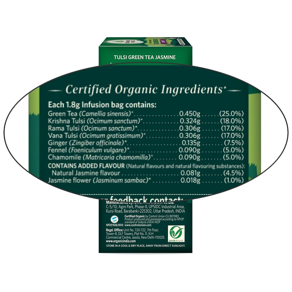 Organic India Tulsi Green Tea Jasmine 25 Tea Bags - Pack of 1