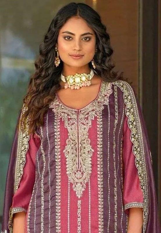 Heavy Vichitra With Embroidery Work Pakistani Top Bottom & Dupatta