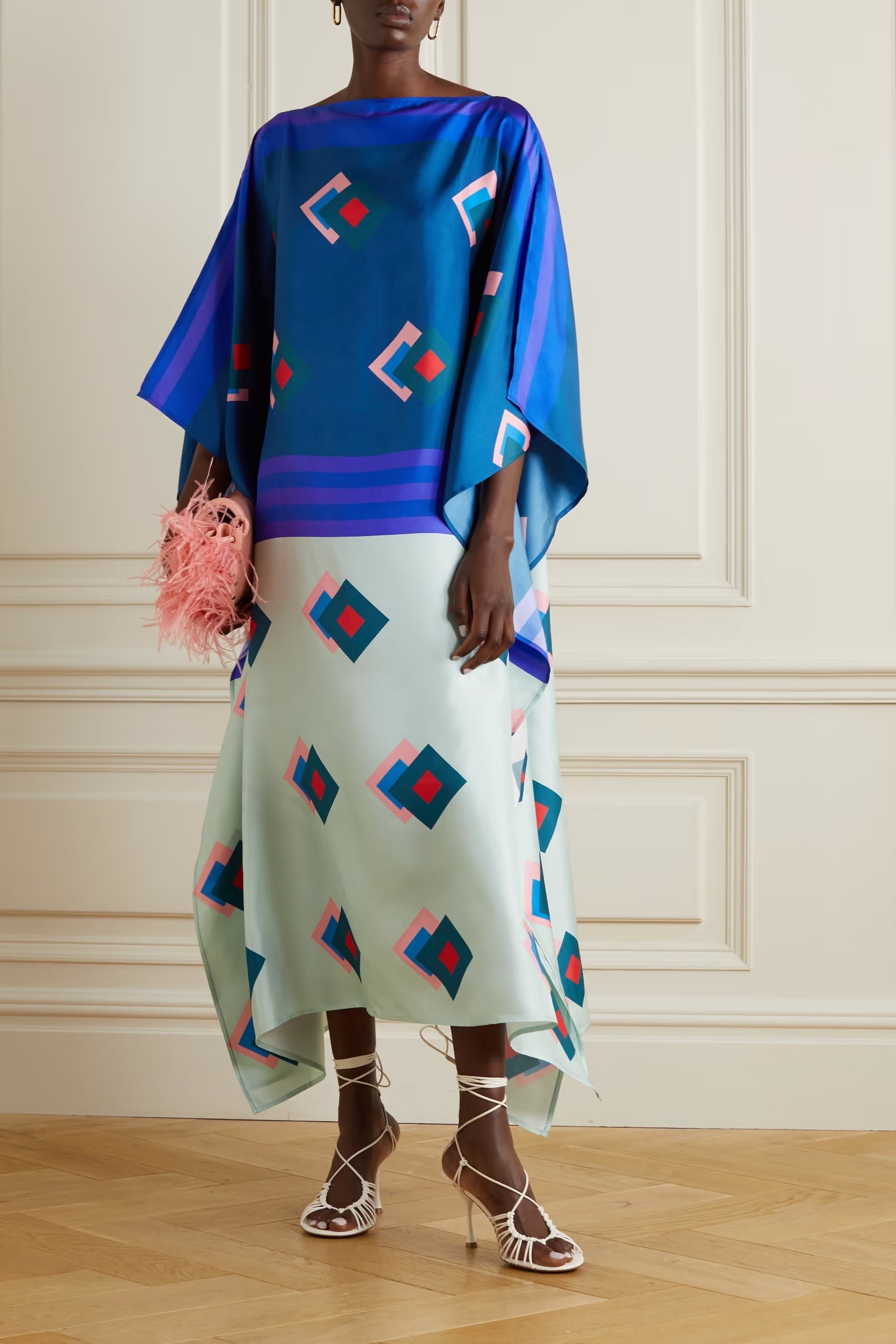 Soft Satin Silk Women's Printed Long Kaftan