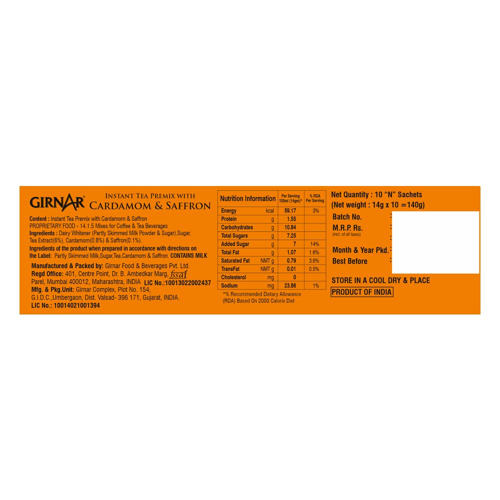 Girnar Cardamom - Saffron Chai - 10 Sachets