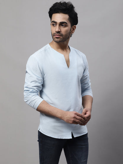 Even Apparels Blue Pure Cotton Open Neck Kurta