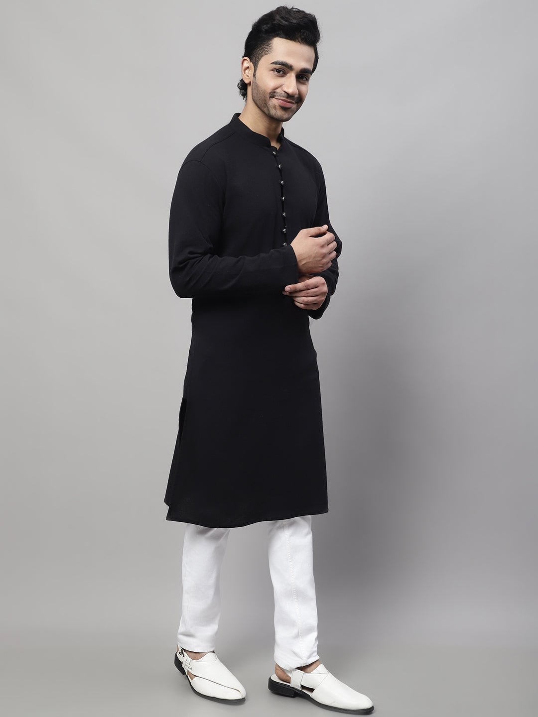 Even Apparels Black Pure Cotton Kurta With Band Collar