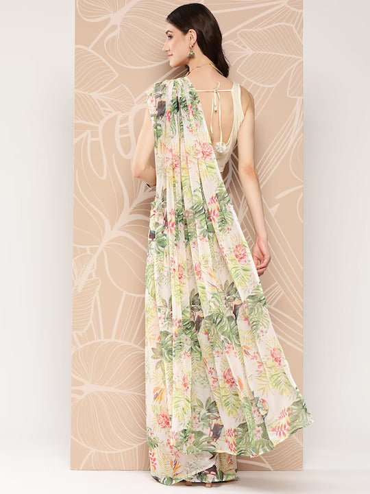 Ahalyaa Floral Printed Poly Chiffon Saree