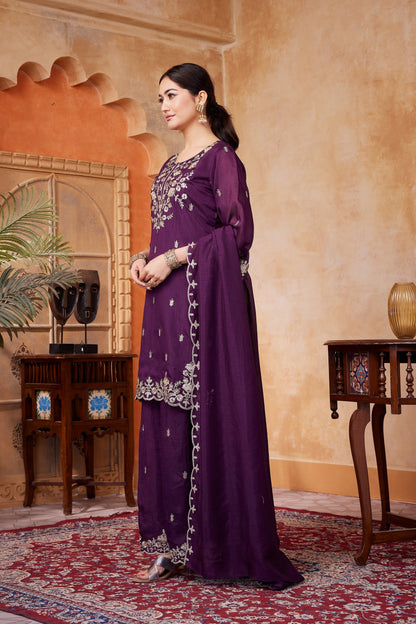 Anaita Wine Readymade Suit with Embroidery Work
