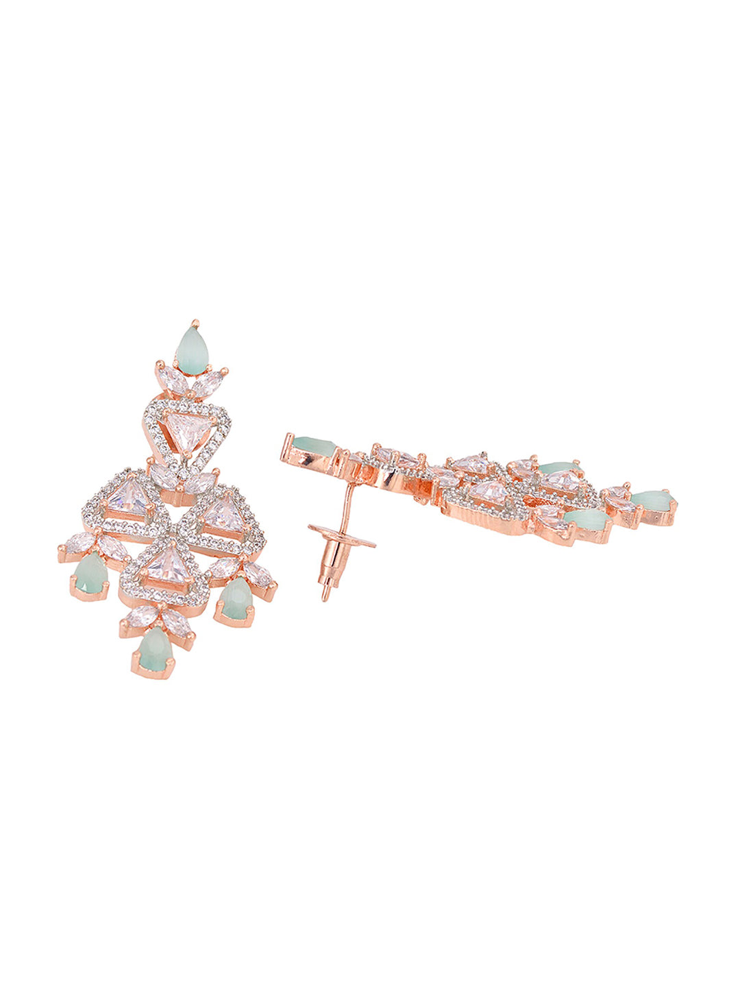 Saraf RS Jewellery Rose Gold-Polished White & Sea Green AD-Studded Handcrafted Jewellery Set