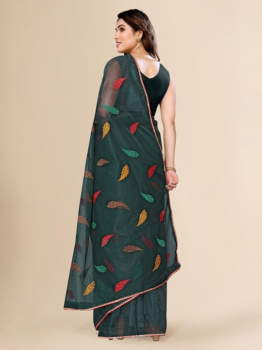 Fabmora Ethnic Motifs Embroidered Net Saree