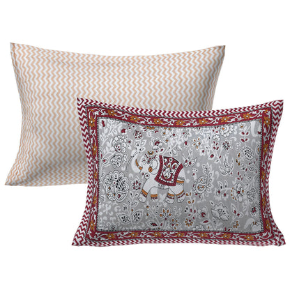 Rudra Bazaar Grey 210 TC Cotton Double King Bedsheet With 2 Pillow Covers