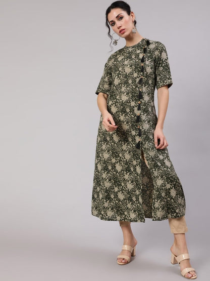 Aks Floral Printed Cotton A-Line Kurta