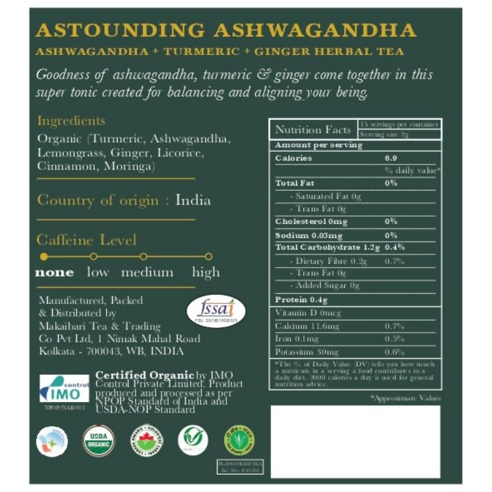 Luxmi Estates Astounding Ashwagandha – Certified Organic Herbal Infusion