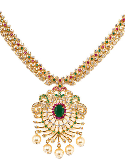 Saraf RS Jewellery Women Gold-Toned & Multi-Coloured CZ-Studded Handcrafted Jewellery Set