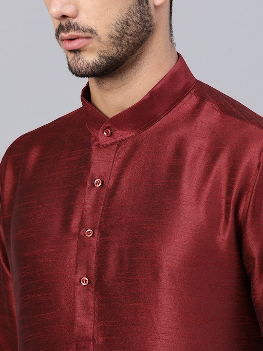 Sojanya Men Maroon Solid Straight Kurta with Churidar