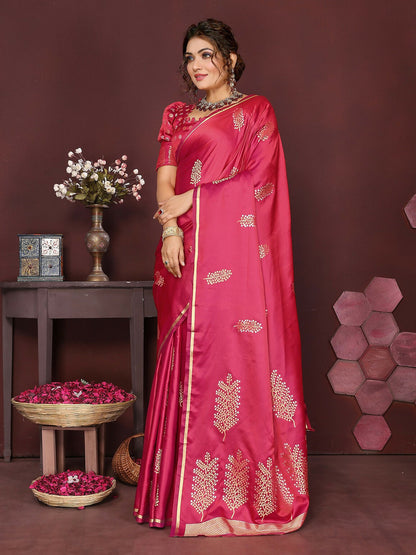 Joban Fashion Pink Floral Motifs Banarasi Silk Sarees
