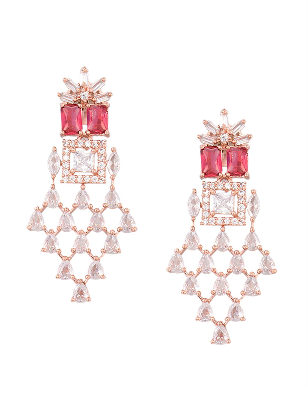 Saraf RS Jewellery Rose Gold-Polished & Red AD & CZ-Studded Contemporary Jewellery Set