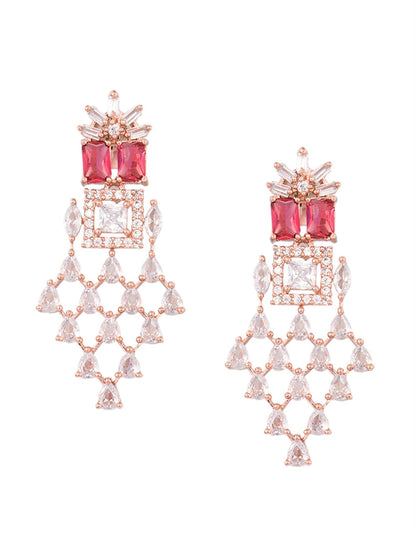 Saraf RS Jewellery Rose Gold-Polished & Red AD & CZ-Studded Contemporary Jewellery Set