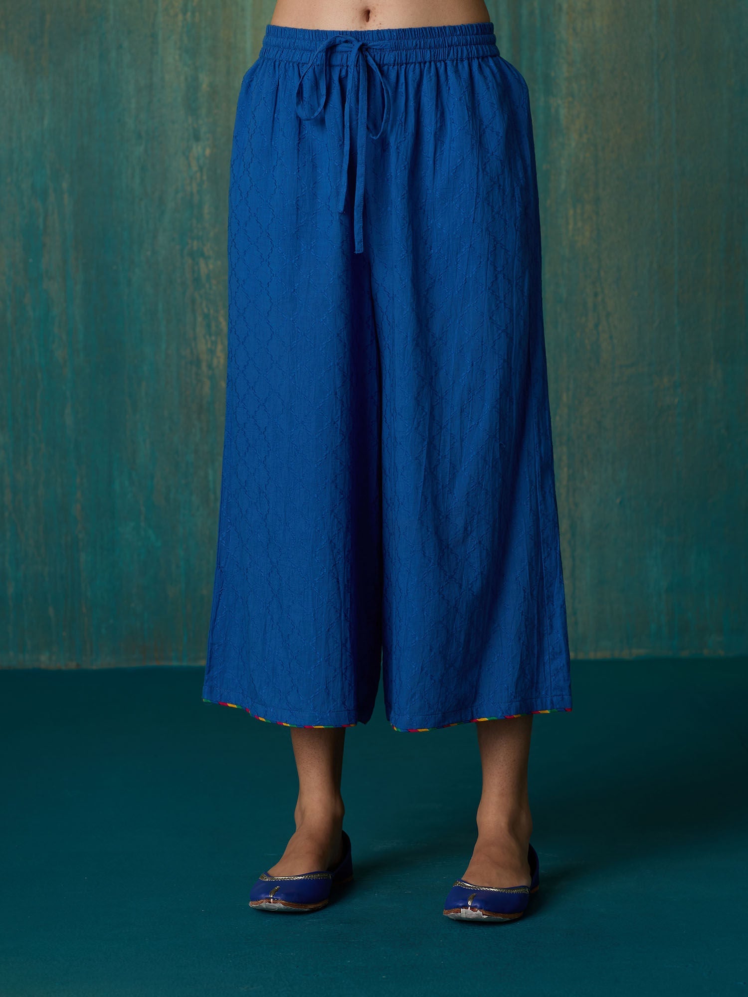 Likha Blue Ethnic Bloom Cotton Dobby with Laces Co-ord Set LIKSKD288 (Set of 2)
