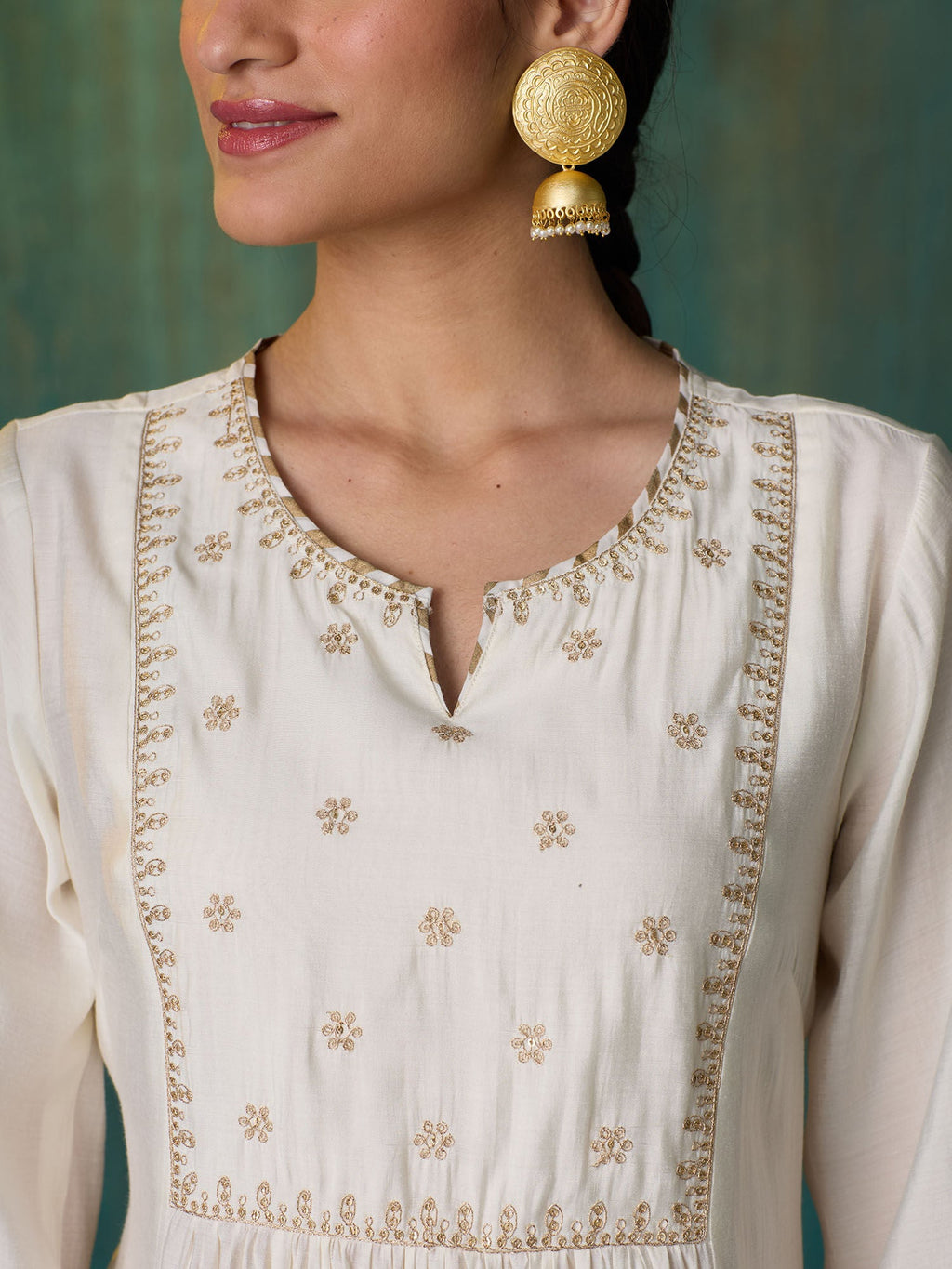Likha White Tyohar Embroidered Kurta Pant & Organza Dupatta LIKSKD287 (Set of 3) - XL