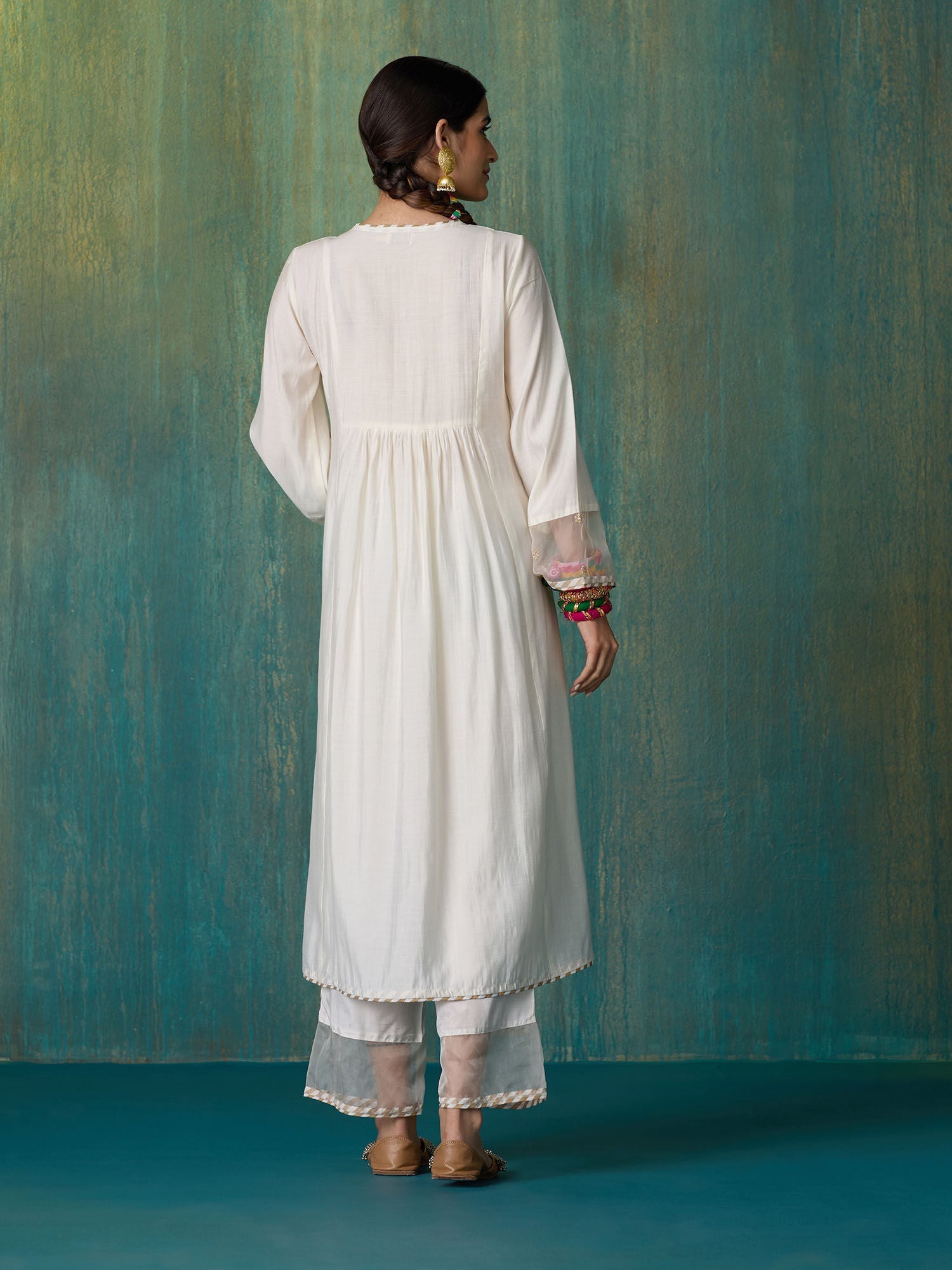 Likha White Tyohar Embroidered Kurta Pant & Organza Dupatta LIKSKD287 (Set of 3) - XL