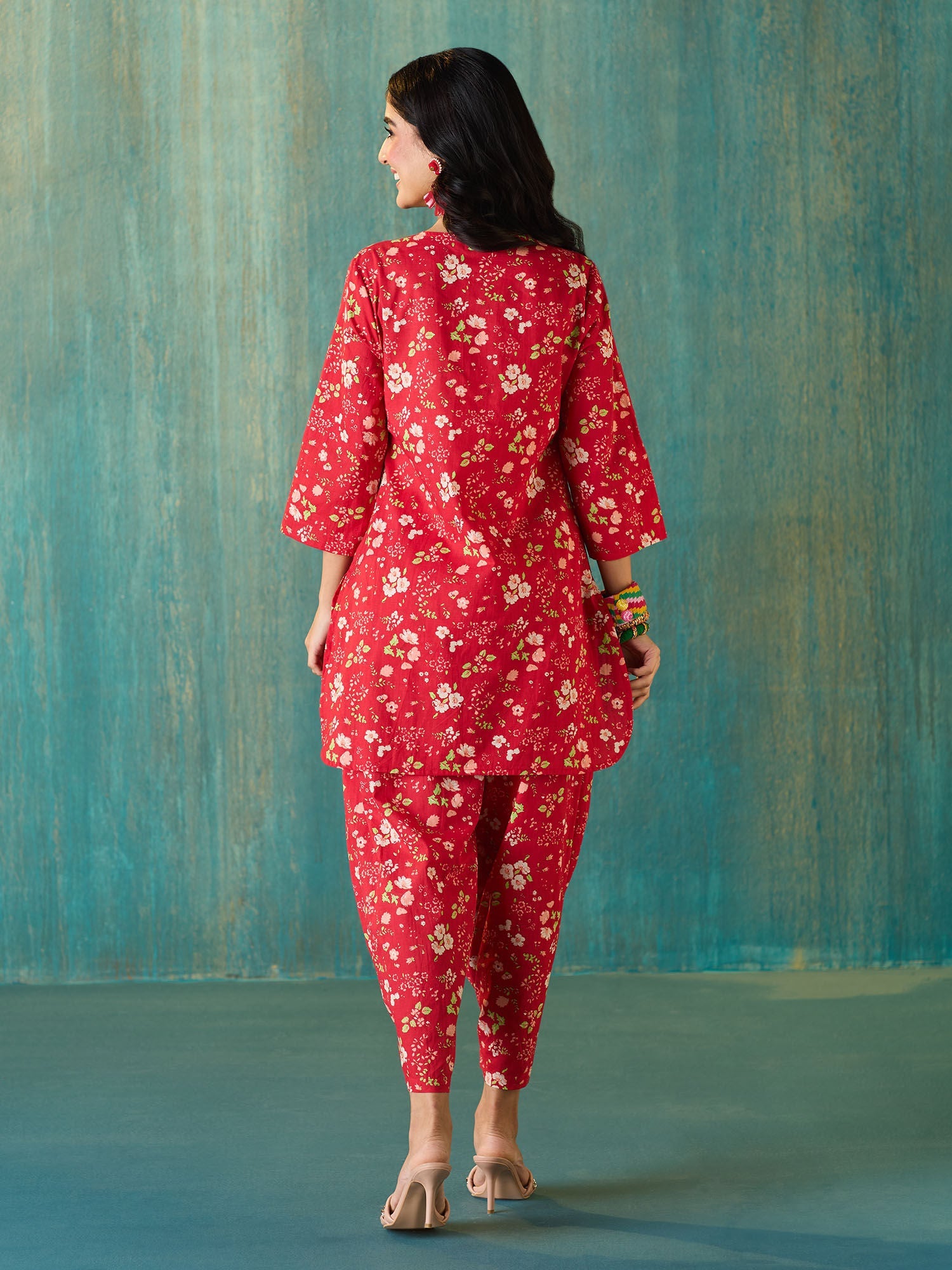 Likha Red Ethnic Bloom Floral Printed Co-ord Set LIKSKD292 (Set of 2)