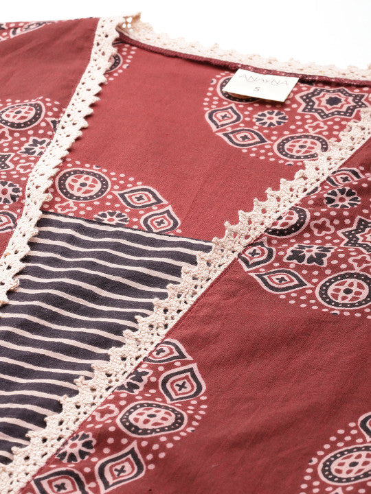 Anayna Women Ethnic Motifs Printed Regular Pure Cotton Kurta with Trousers & With Dupatta