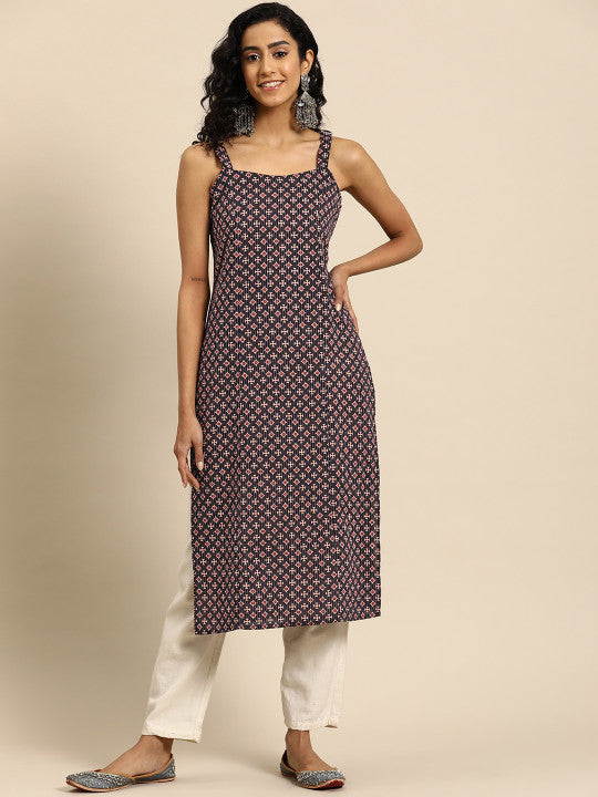 Anayna Women Printed Kantha Work Kurta