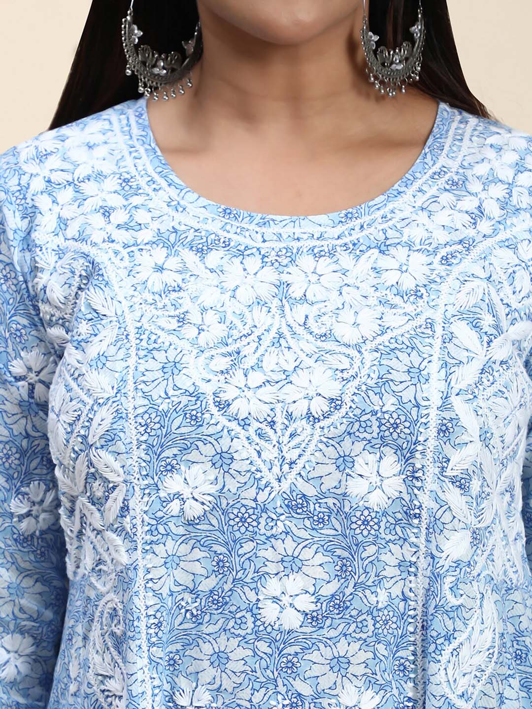 HOUSE OF KARI Floral Embroidered Chikankari Cotton Anarkali Kurta