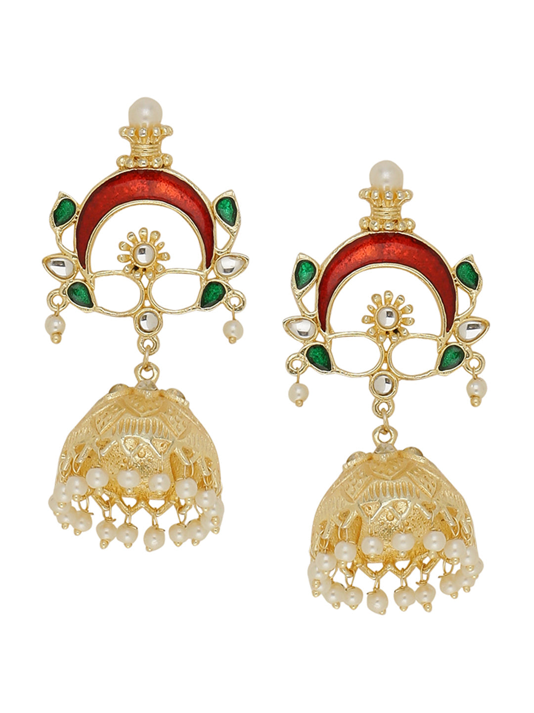 Shoshaa Gold-Polished & Red Enamelled Classic Jhumkas