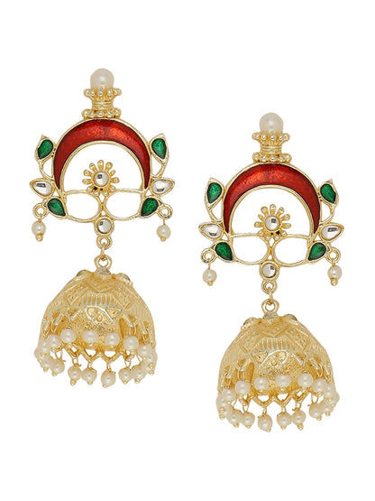 Shoshaa Gold-Polished & Red Enamelled Classic Jhumkas