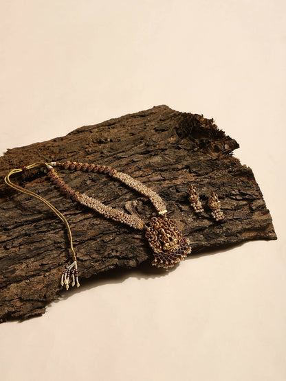 Gold-Polished Pink White Stones-Studded Beaded Jewellery Set - Ruby Raang