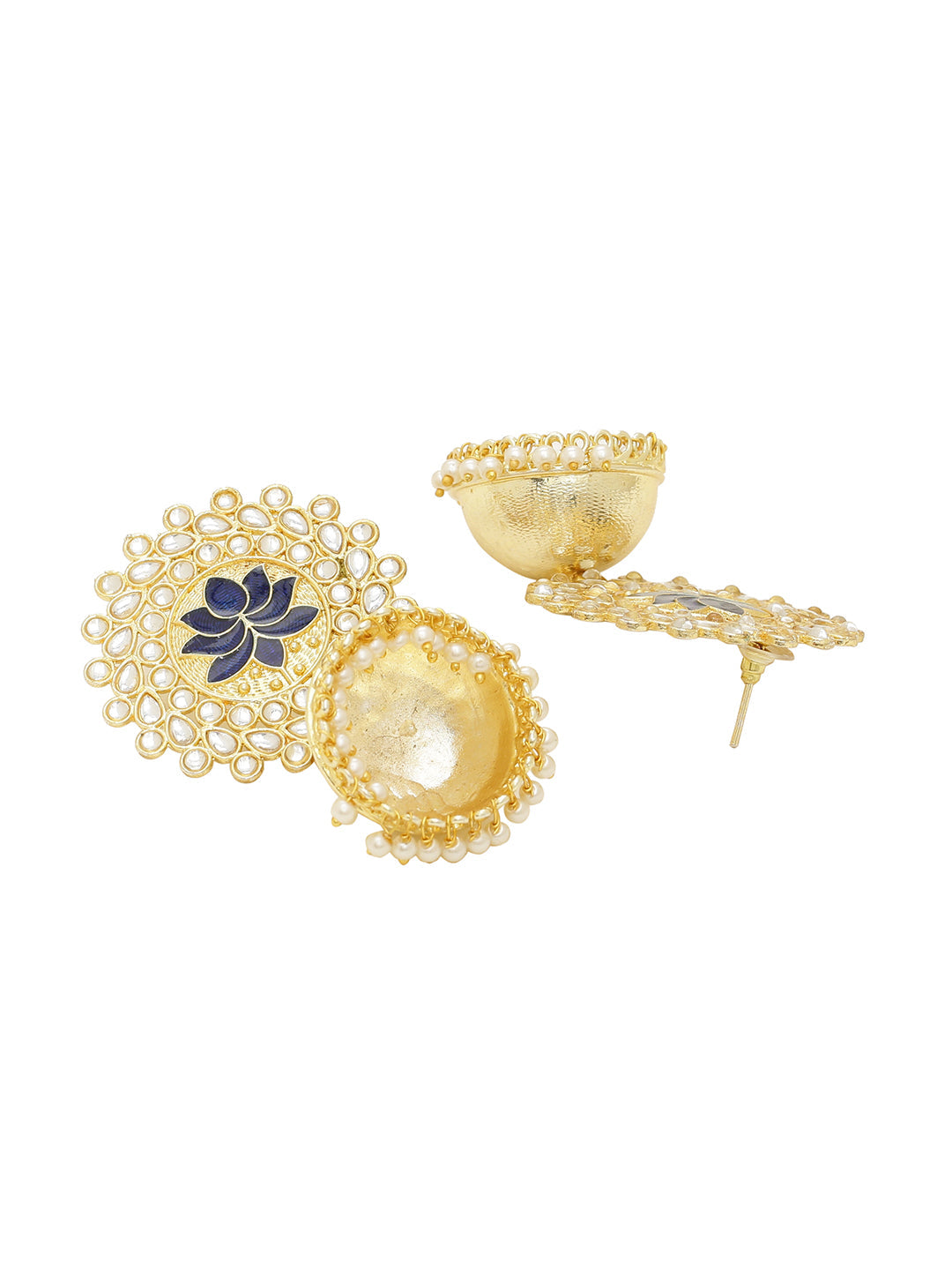 Shoshaa Gold-Polished Navy Blue Kundan-Studded Classic Jhumkas