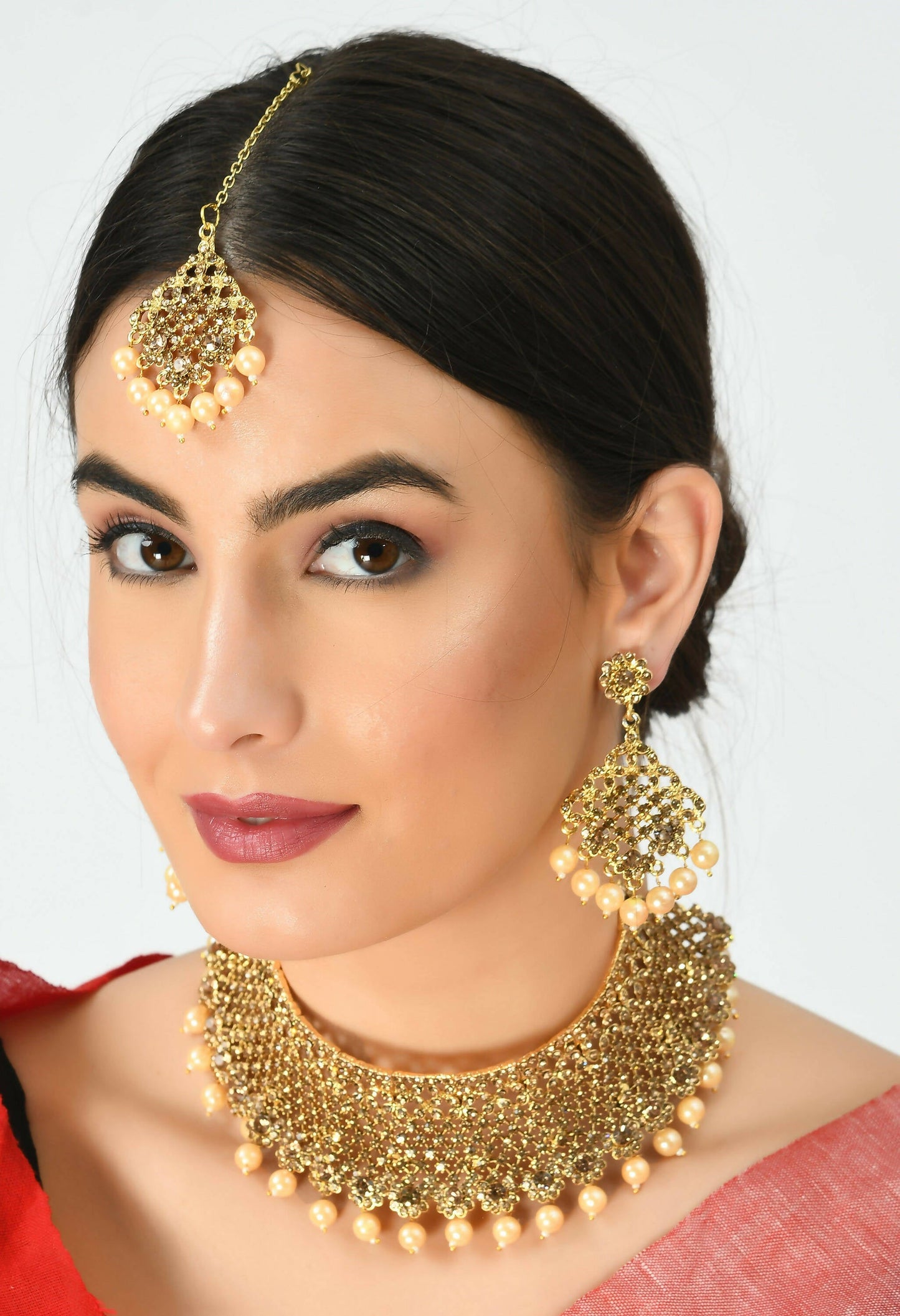 Mominos Fashion Johar Kamal Traditional Rajwadi Design Heavy Golden Color Necklace Set