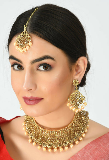 Mominos Fashion Johar Kamal Traditional Rajwadi Design Heavy Golden Color Necklace Set