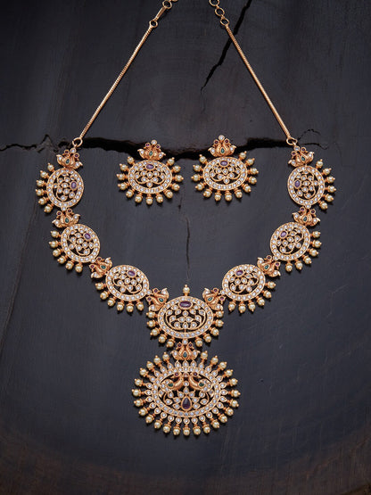 Kushal's Fashion Jewellery Gold-Polished Stone Studded Jewellery Set